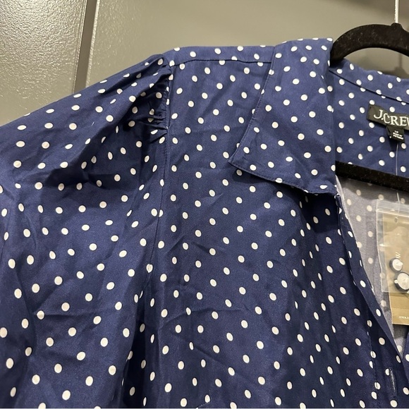 J. Crew NWT cupro shirt dress in becklow polka dot print. Coastal,nautical vibes - Picture 7 of 12